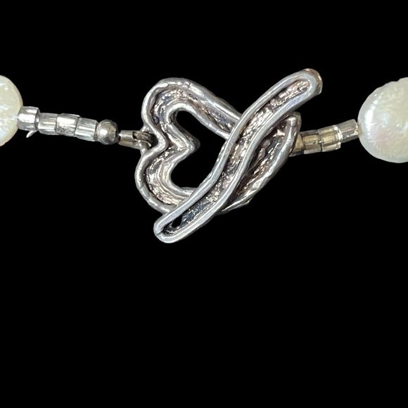 Natural Baroque Coin Pearl Moss Agate Lava Bead Necklace Sterling Silver Heart - Picture 6 of 8